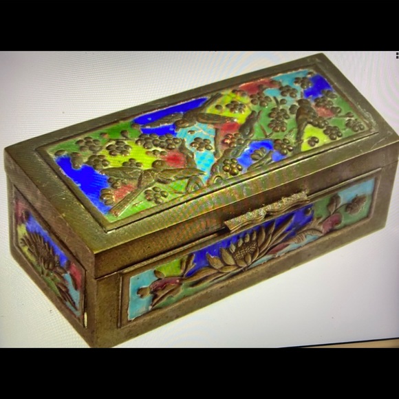 Antique Chinese Miniature Brass Stamp Box 3.5”Wide - Picture 1 of 5